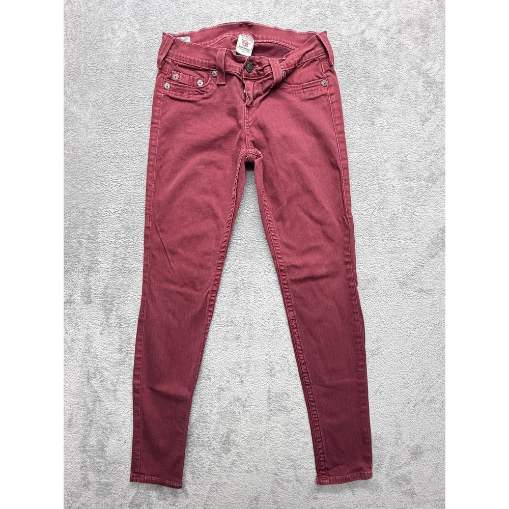 True Religion Jeans Womens 29‎ Red Skinny Stitched Pockets Made In USA Casey